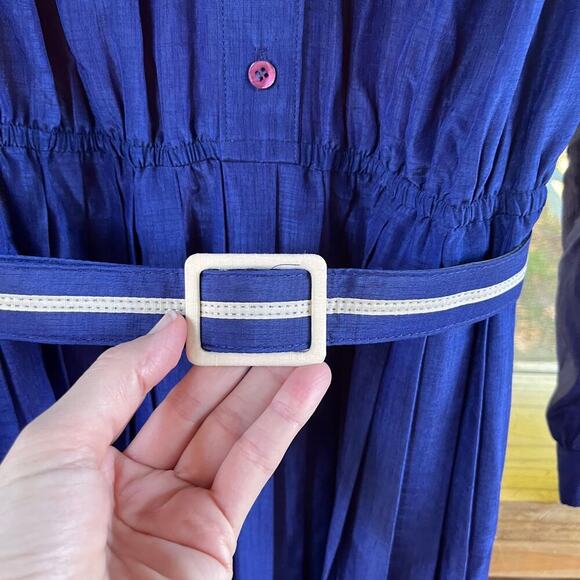 Schrader Sport Custom Casuals 80's Era Women's Vintage Blue Pleated Dress Size M - Picture 7 of 10